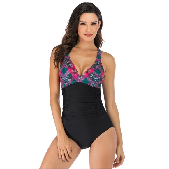 HAIVIDO V Neck One Piece Swimsuits with Ruching,Tummy Control Beach Swimwear Med - Picture 3 of 10